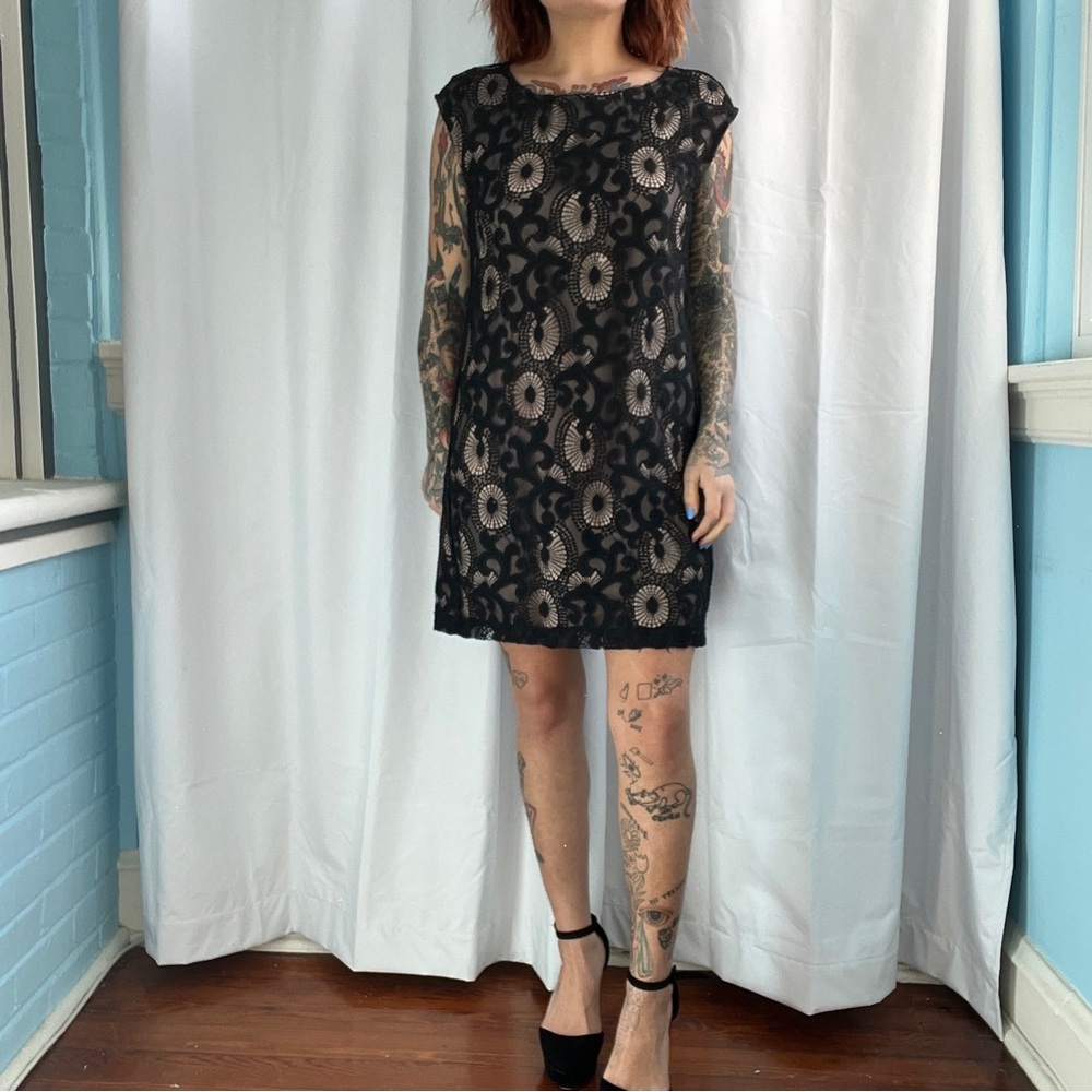 loft black lace nude dress size 6p